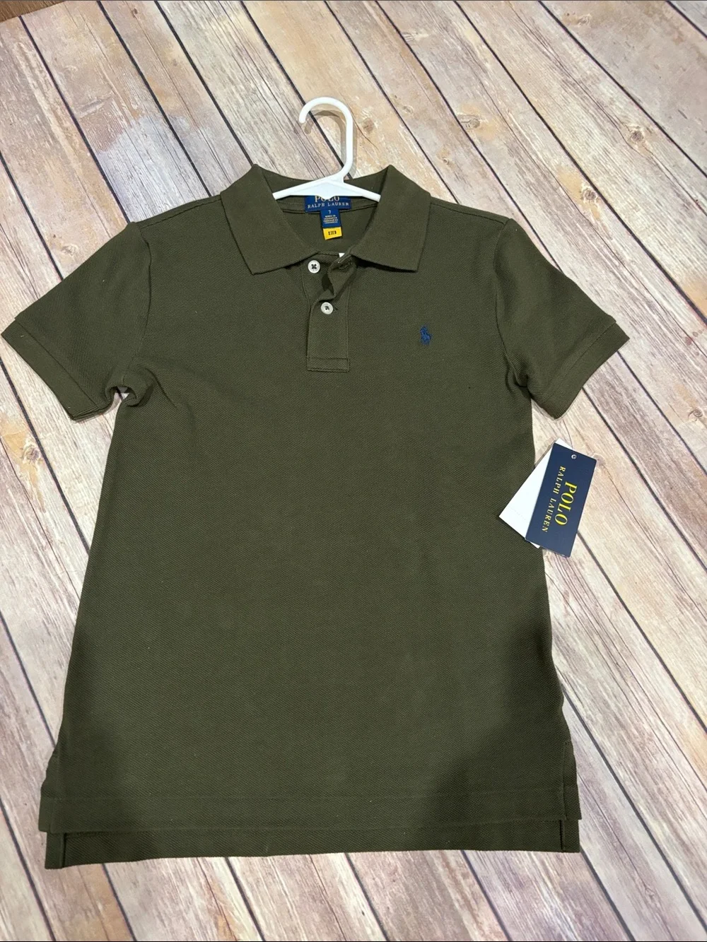 Ralph Lauren Boys Olive Green Polo with Navy Pony